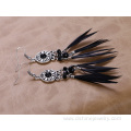 Black Feather Earrings Alloy Pendant Crystal Hook Earrings